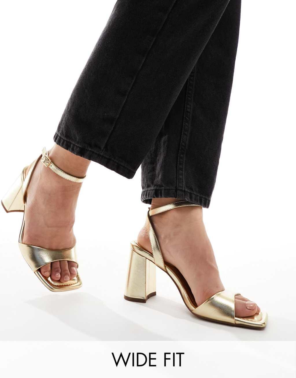 ASOS DESIGN Wide Fit Hotel barely there block heeled sandals in silver Product Image