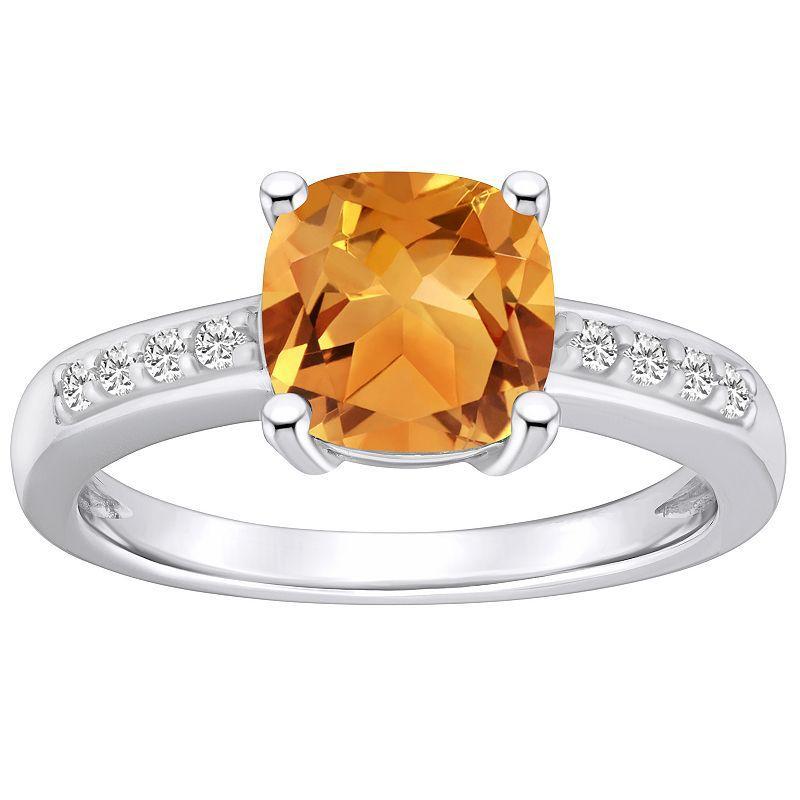 Macys Citrine and Diamond Ring (2 ct.t.w and 1/8 ct.t.w) 14K White Gold Product Image