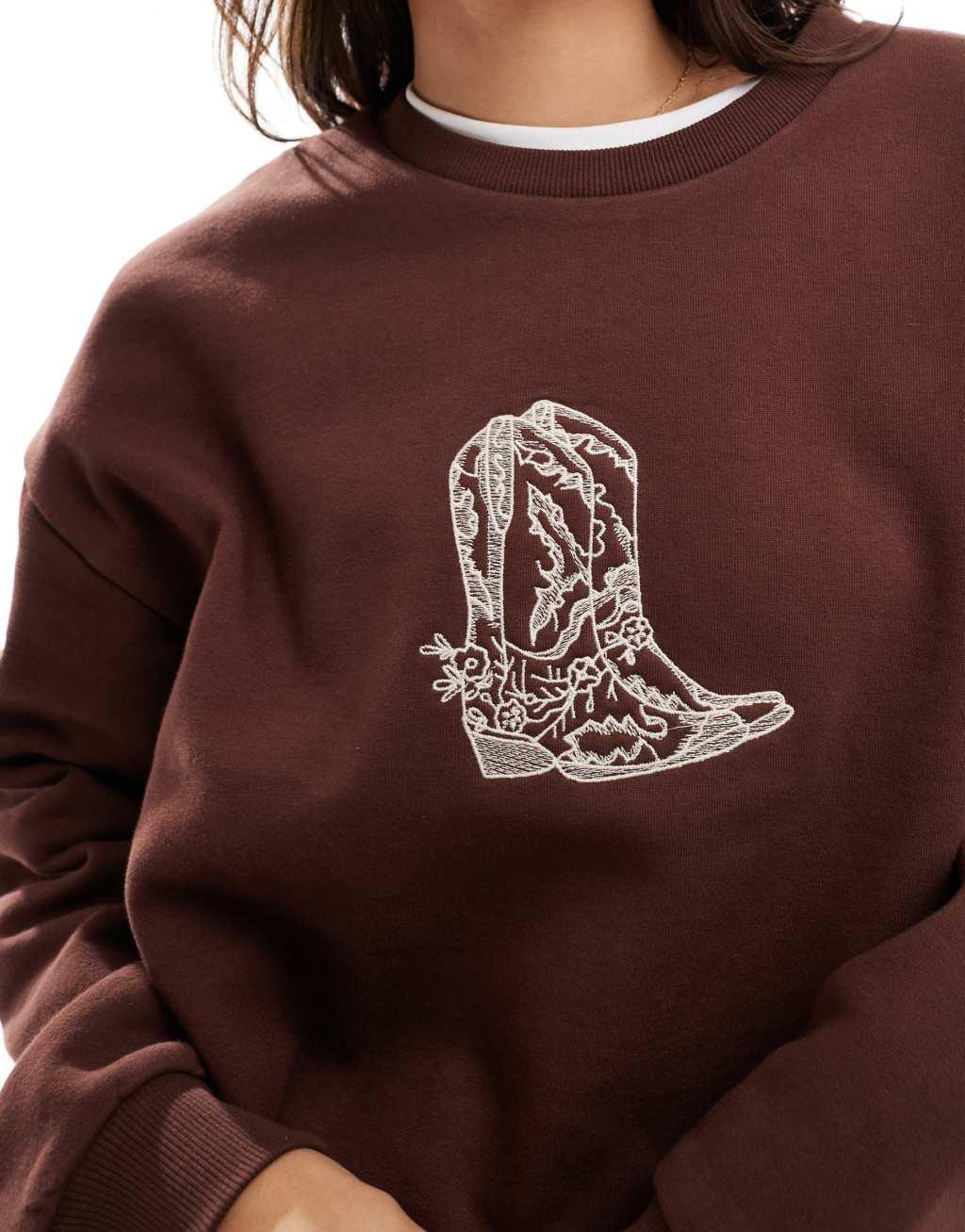 ASOS DESIGN cowboy boot graphic oversized sweat in chocolate Product Image