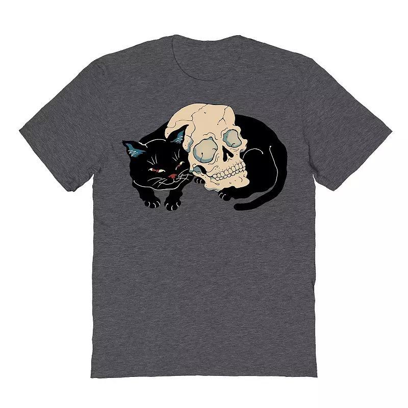 Mens Neko Skull Halloween Graphic Tee Dark Grey Product Image