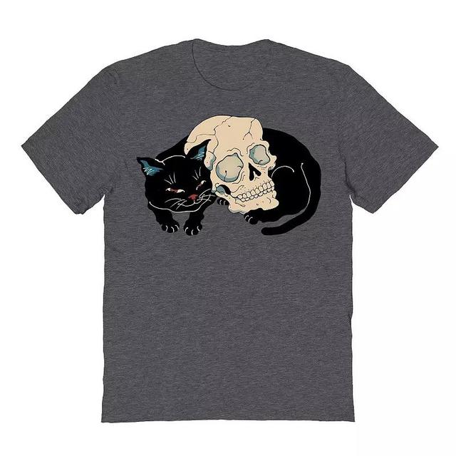 Mens Neko Skull Halloween Graphic Tee Dark Grey Product Image