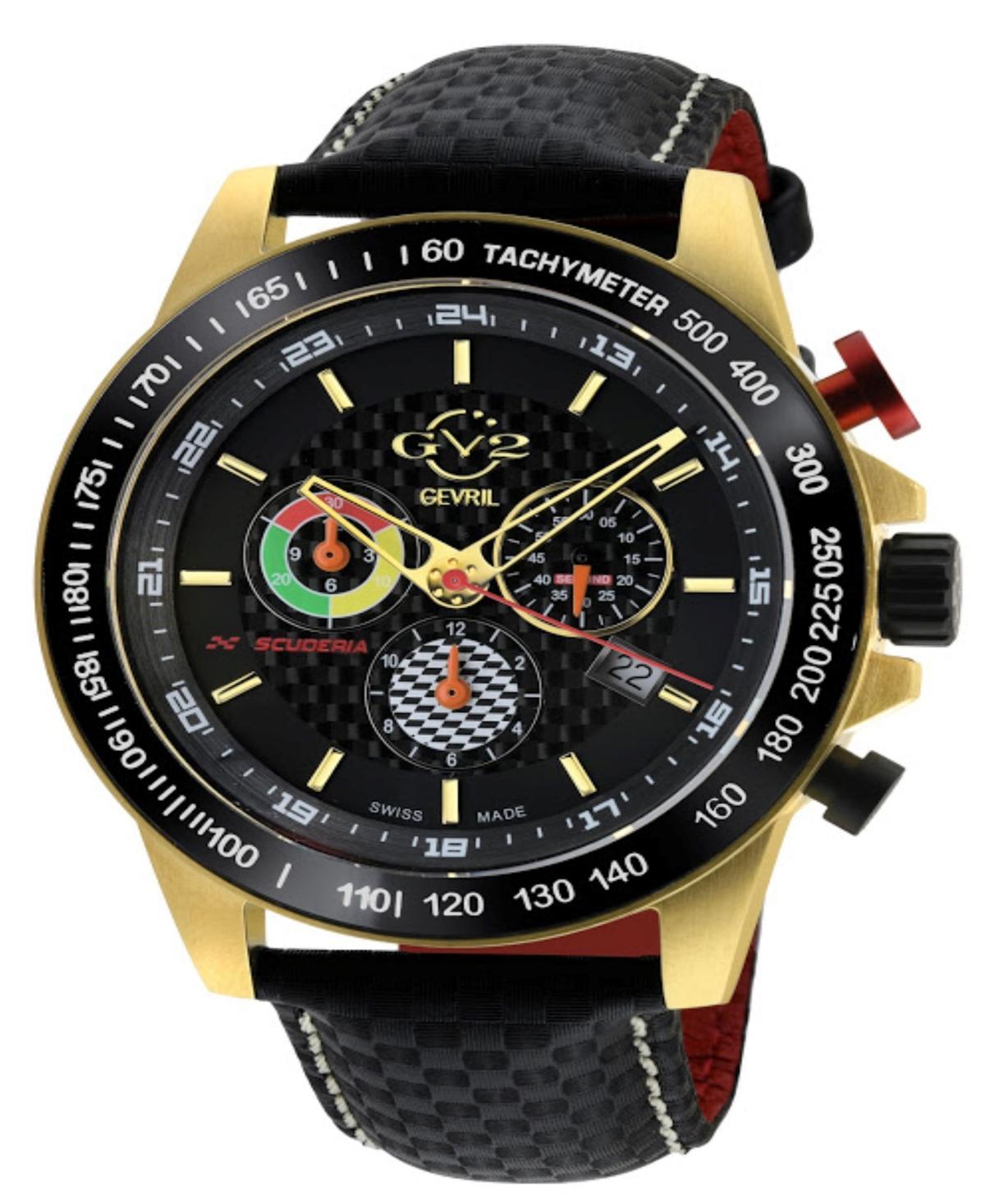 Gevril Mens Scuderia Swiss Quartz Italian Black Leather Strap Watch 45mm Product Image