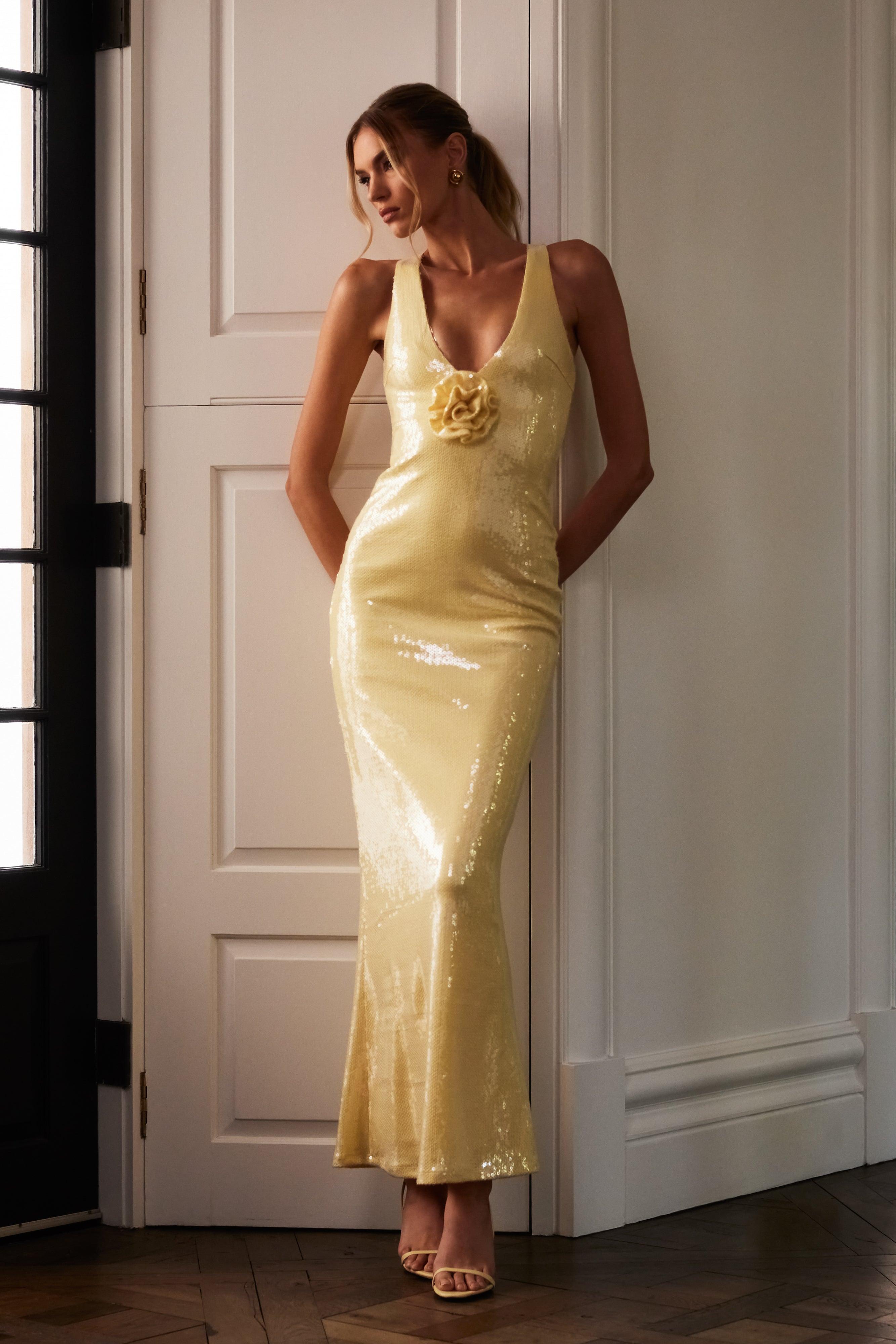 Eliza Rose Sequin Maxi Dress - Lemon Product Image