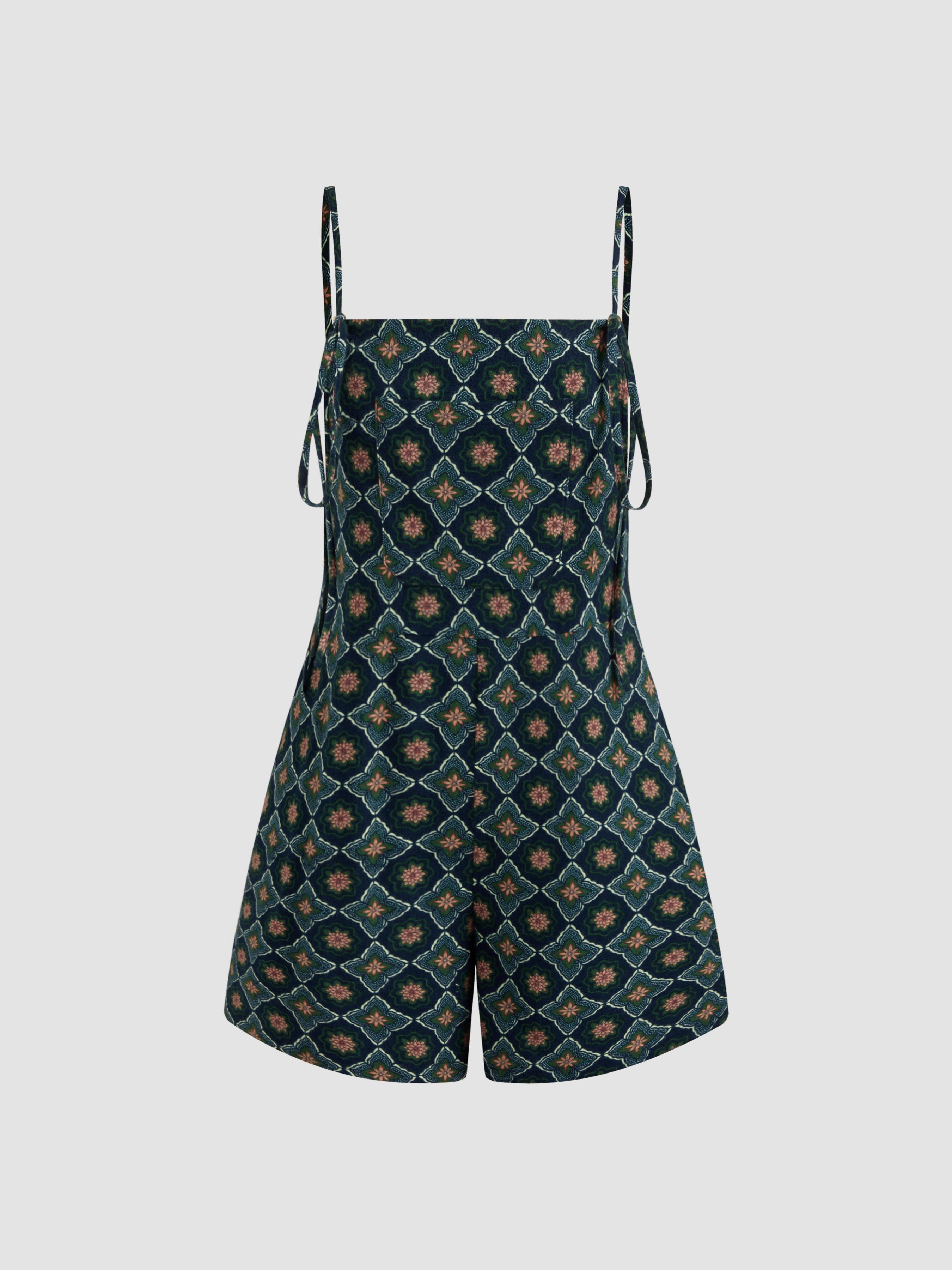 Square Neck Floral Pocket Romper Product Image