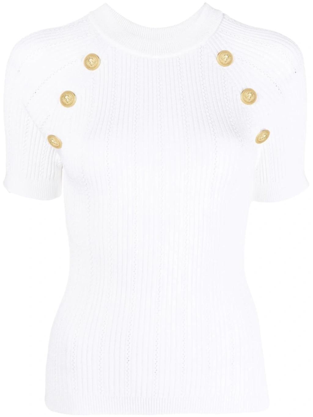 Double-button Knitted Top In White Product Image