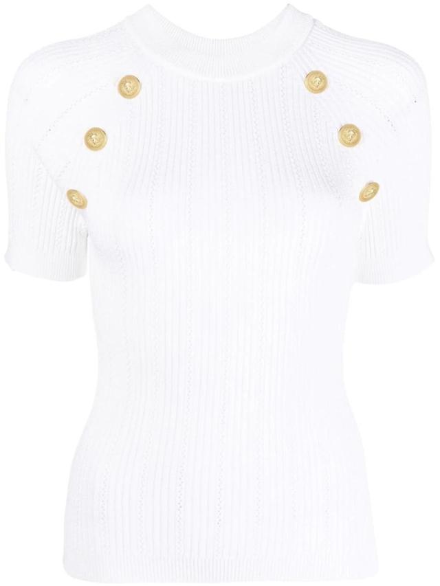 Double-button Knitted Top In White Product Image