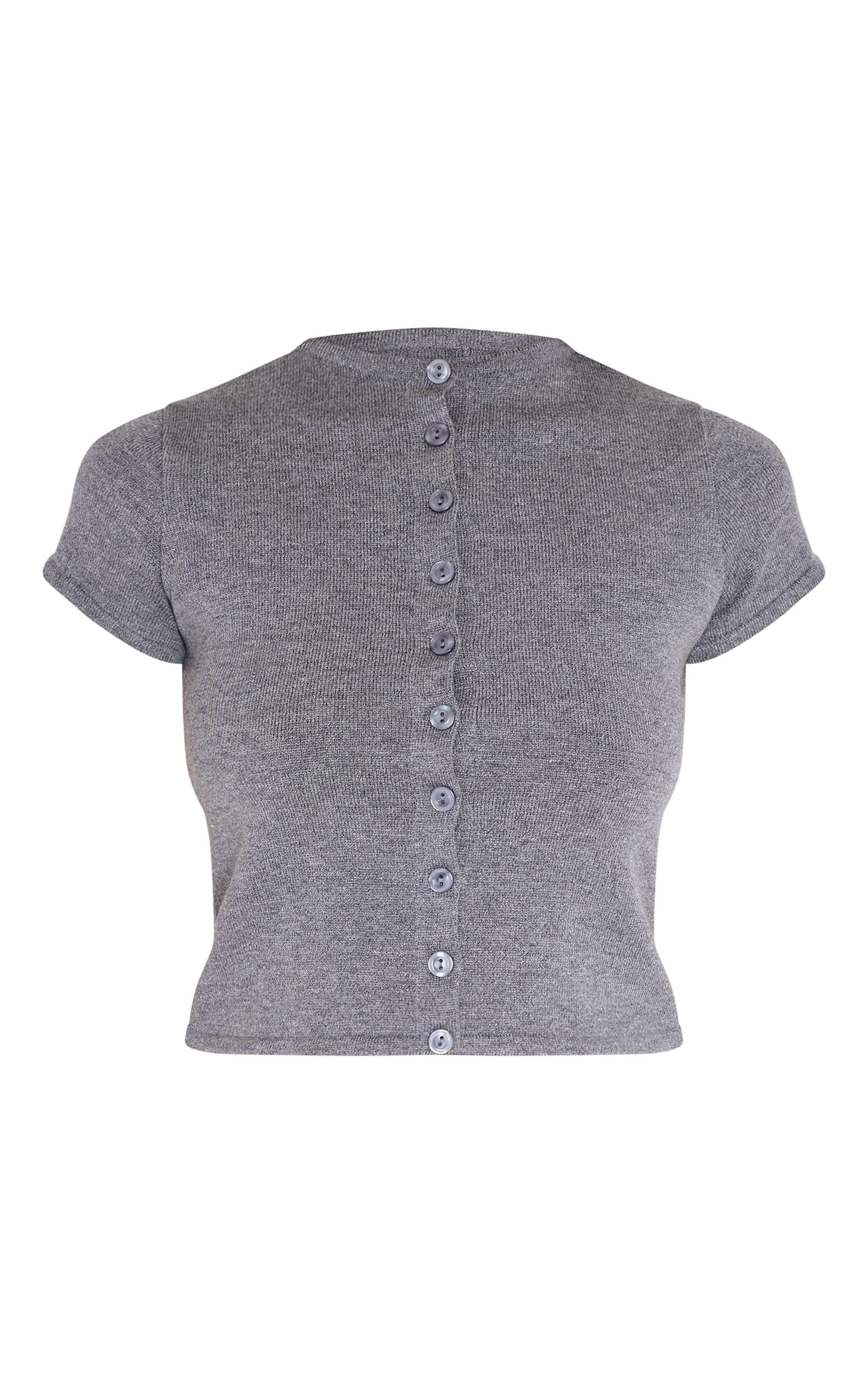 Charcoal Soft Knit Button Up Basic Top Product Image