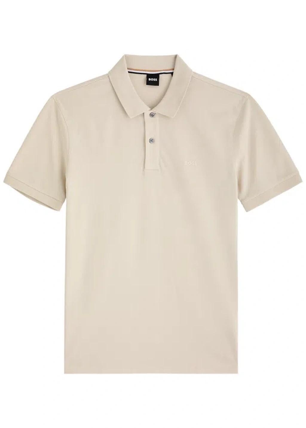 Logo-embroidered Cotton Polo Shirt In Beige Product Image