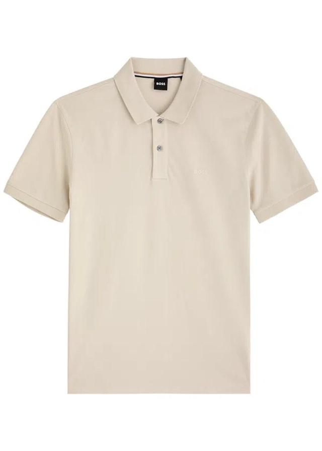 Logo-embroidered Cotton Polo Shirt In Beige Product Image