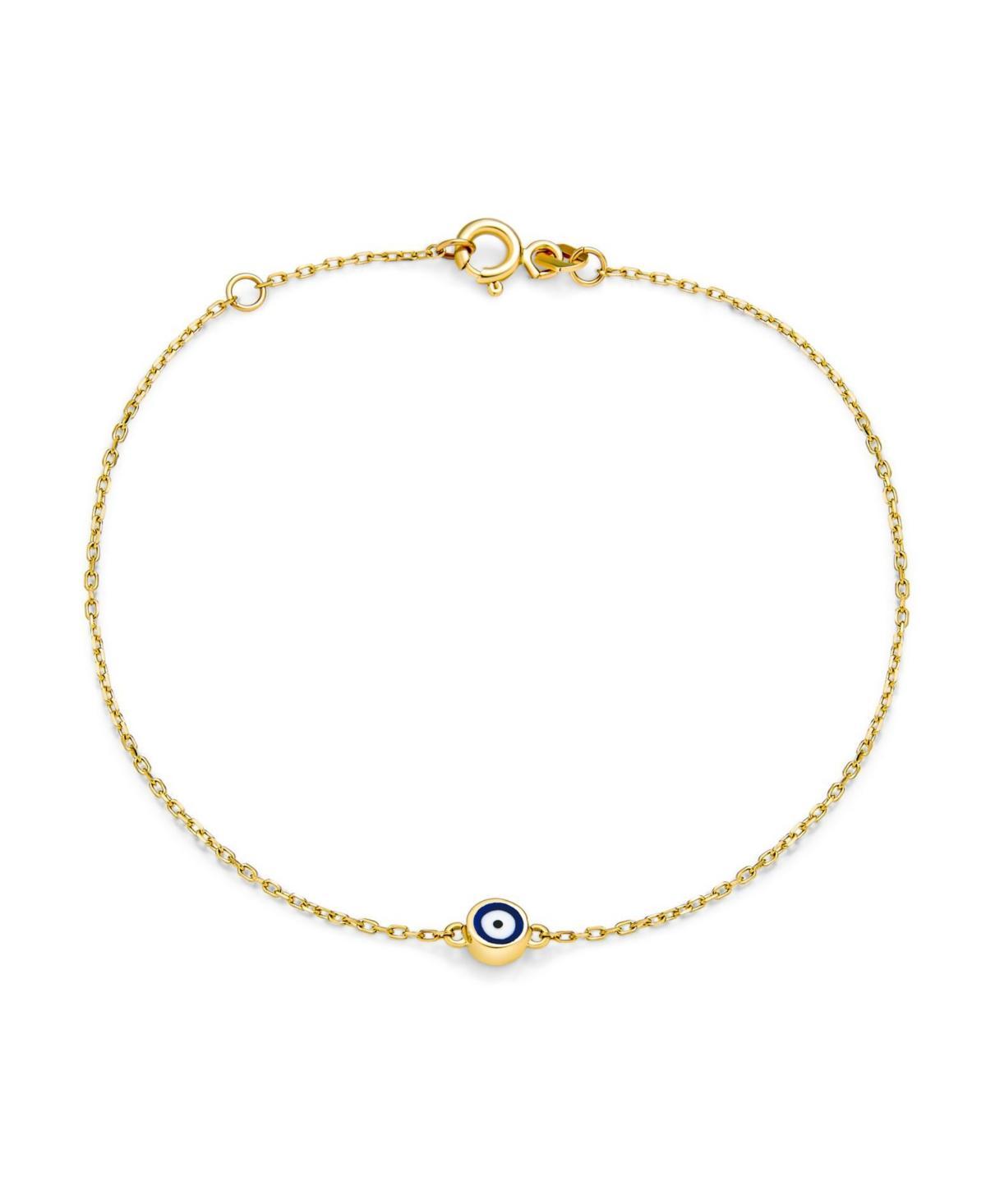 Simple Minimalist 14K Real Yellow Gold Amulet Blue Tiny Evil Eye Charm Bracelet For Teen For Women 6.5-7.25 Inch Adjustable Made In Turkey Product Image