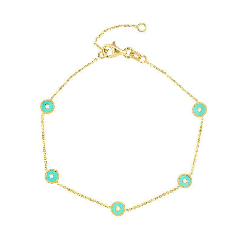 Color Romance Turquoise Enamel Evil Eye Adjustable Bracelet, Womens 14k Gold Product Image