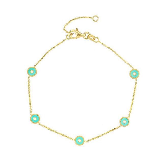 Color Romance Turquoise Enamel Evil Eye Adjustable Bracelet, Womens 14k Gold Product Image