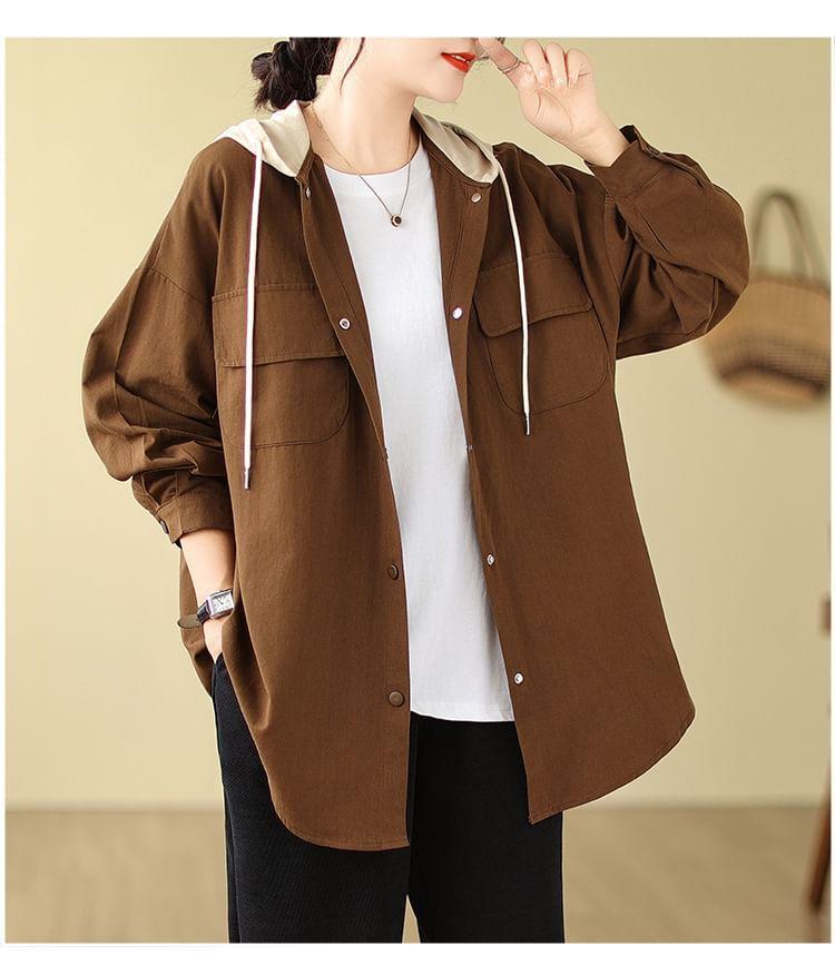 Two Tone Hooded Button-Up Jacket Product Image