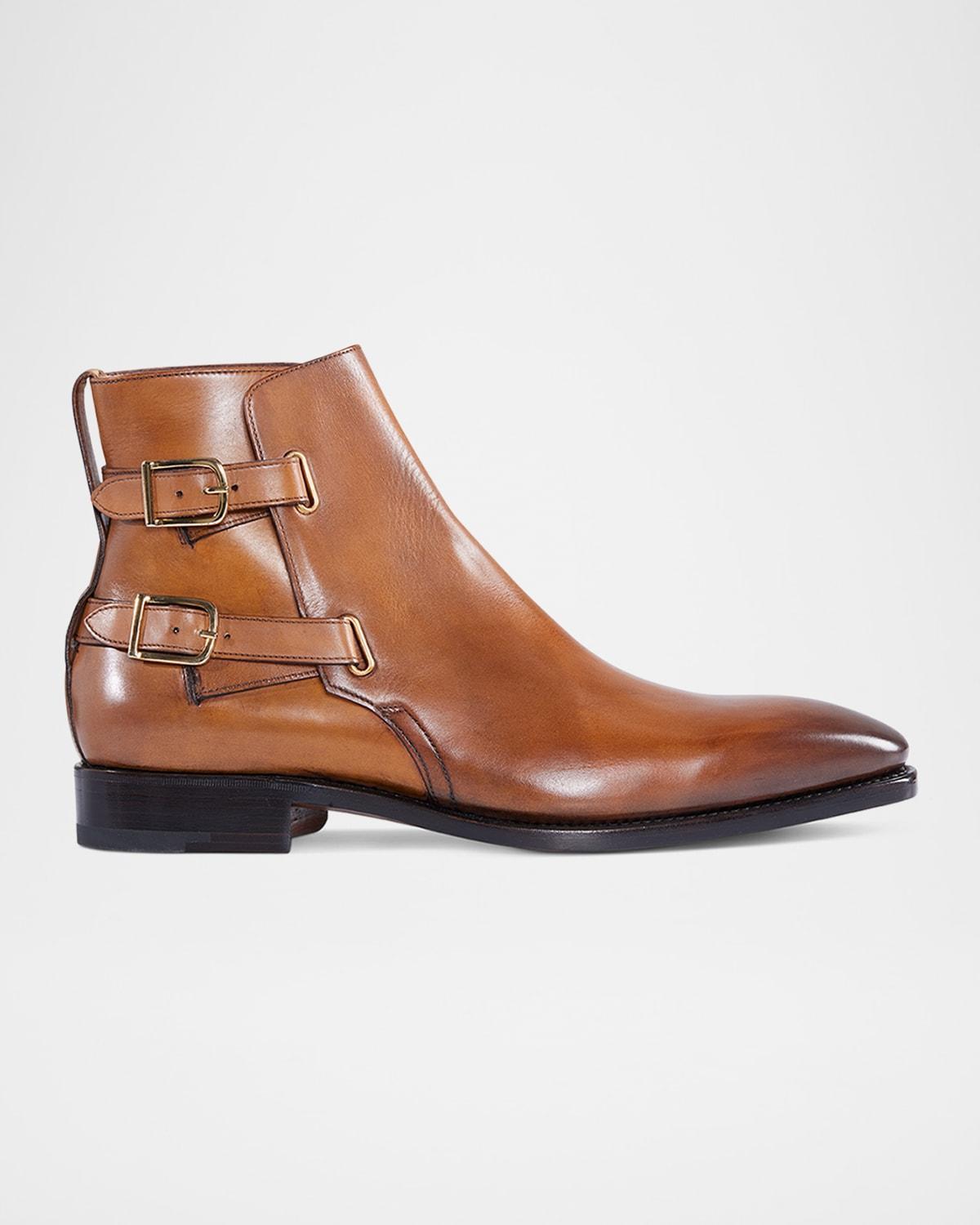 Mens Simon Double-Buckle Leather Ankle Boots Product Image