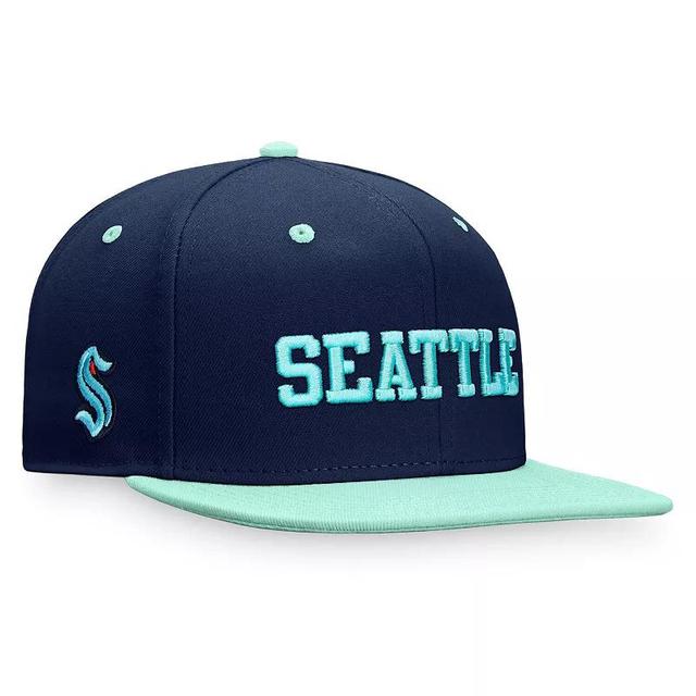 Mens Fanatics Branded Deep Sea Blue/Light Blue Seattle Kraken Heritage City Two-Tone Snapback Hat Product Image