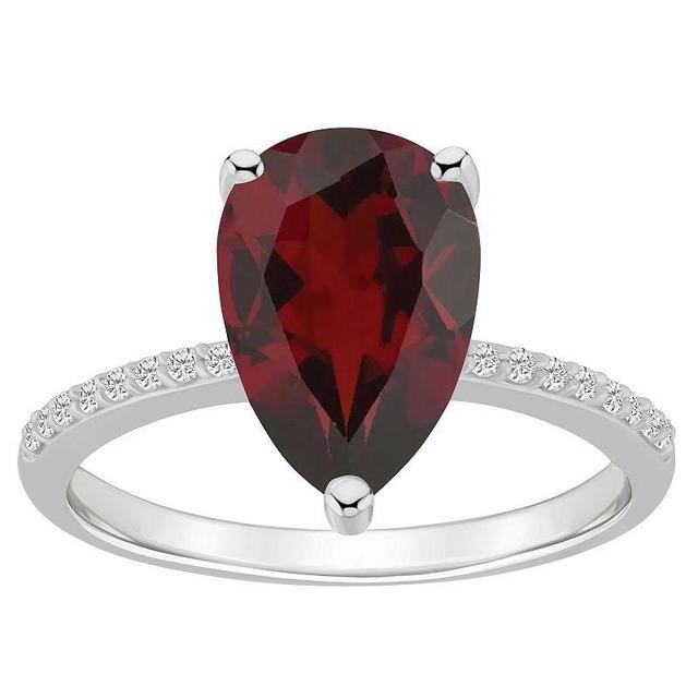 Alyson Layne 14k White Gold Pear Shape Garnet & 1/10 Carat T.W. Diamond Ring, Womens Product Image