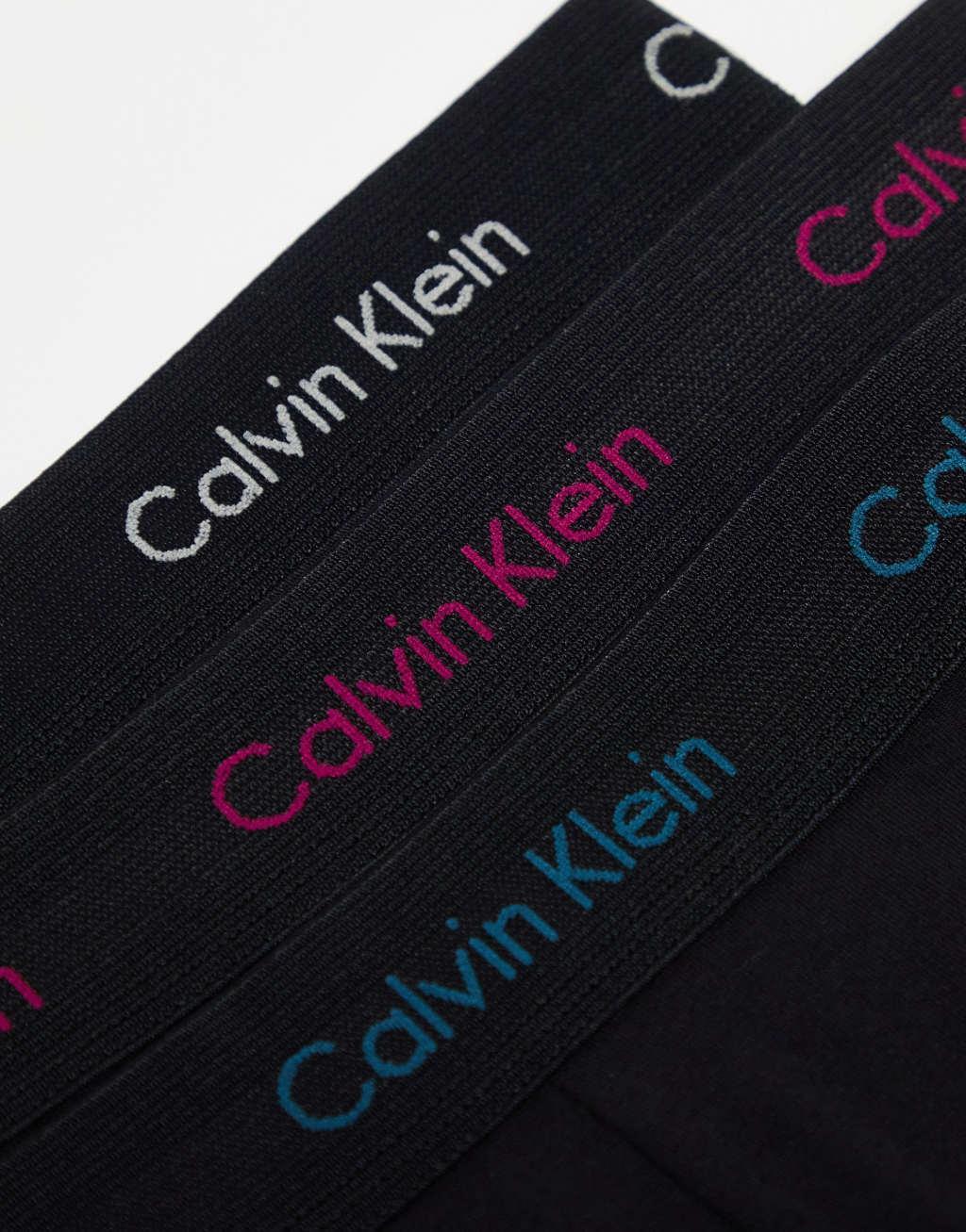 Calvin Klein cotton stretch boxer briefs 3 pack in black with colored logo Product Image