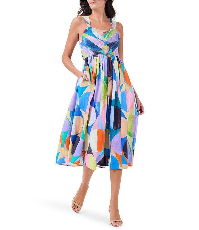 NIC + ZOE Sarah Woven Social Circles Print Square Neck Sleeveless Fit & Flare Dress Product Image