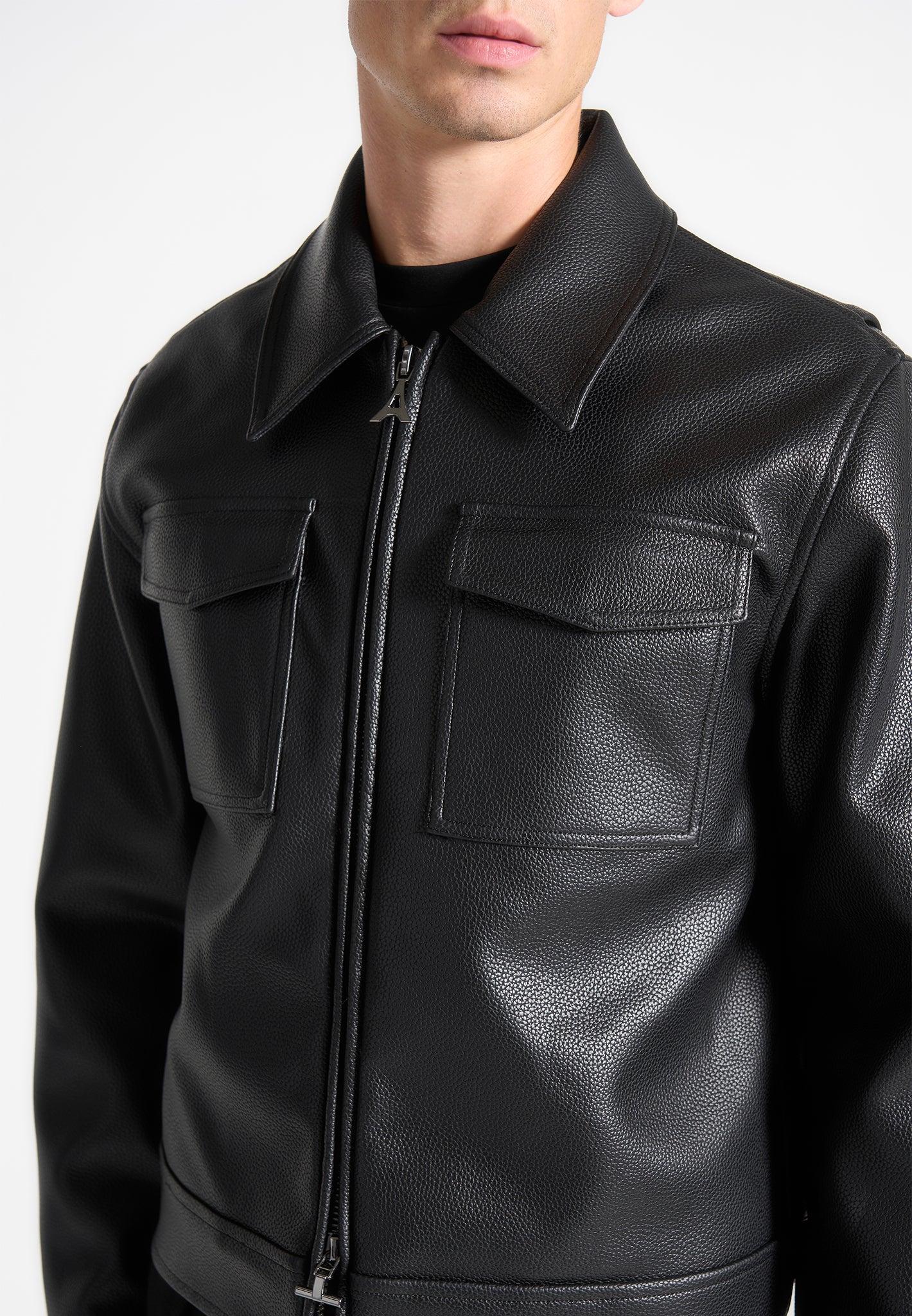 Grained Leather Jacket - Black Male Product Image