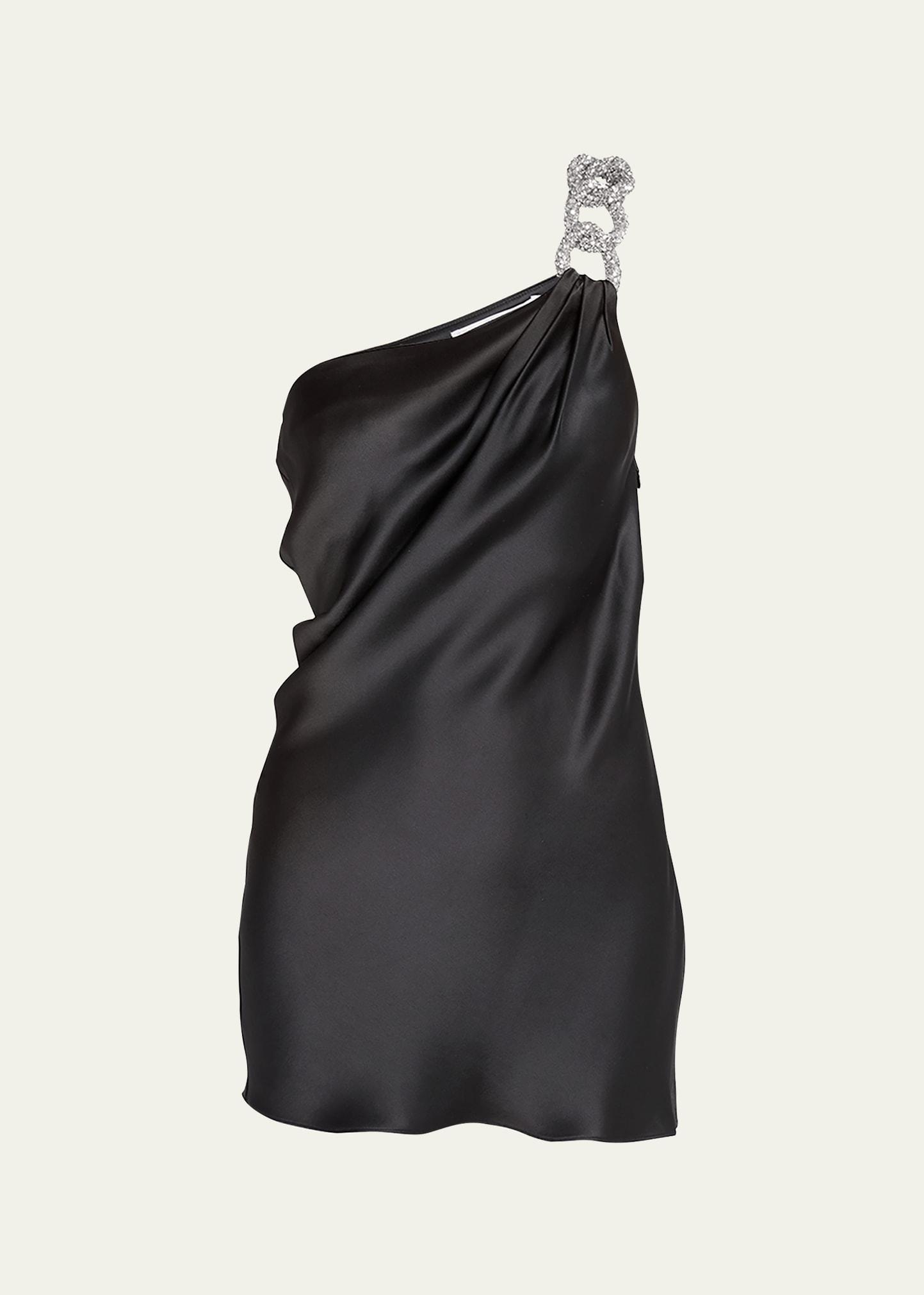 Falabella Crystal-Chain One-Shoulder Satin Mini Dress Product Image