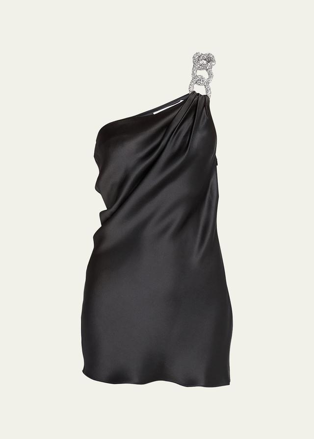 Falabella Crystal-Chain One-Shoulder Satin Mini Dress Product Image