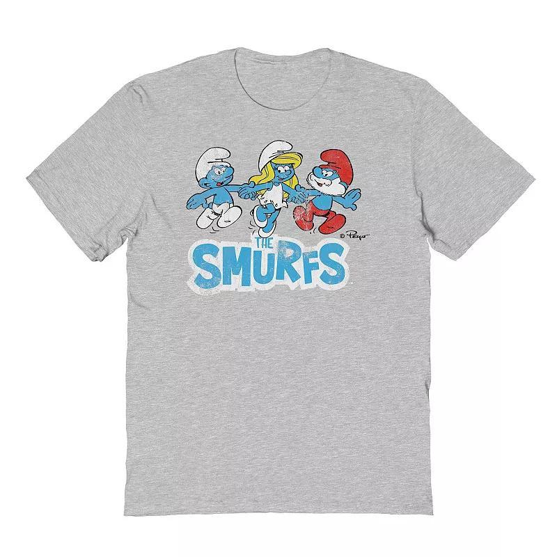 Mens Smurfs Holding Hands Distressed Graphic Tee Product Image