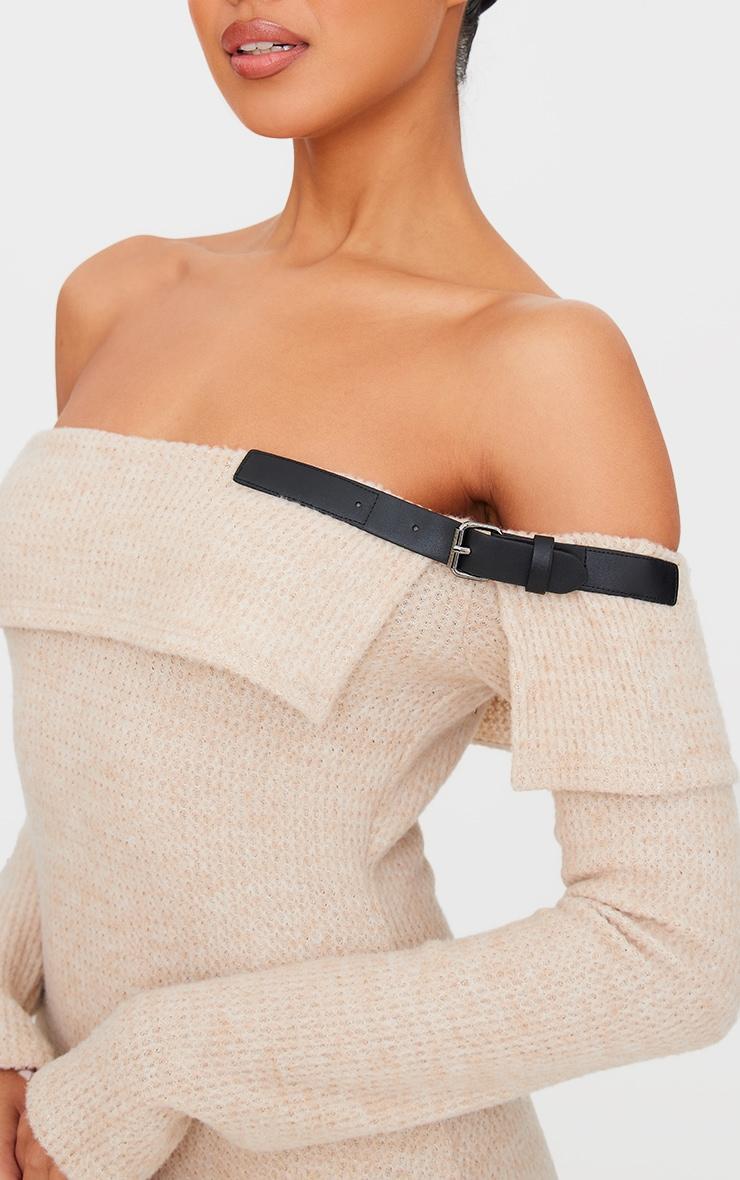 Stone Textured Bardot Belt Detail Maxi Dress Product Image