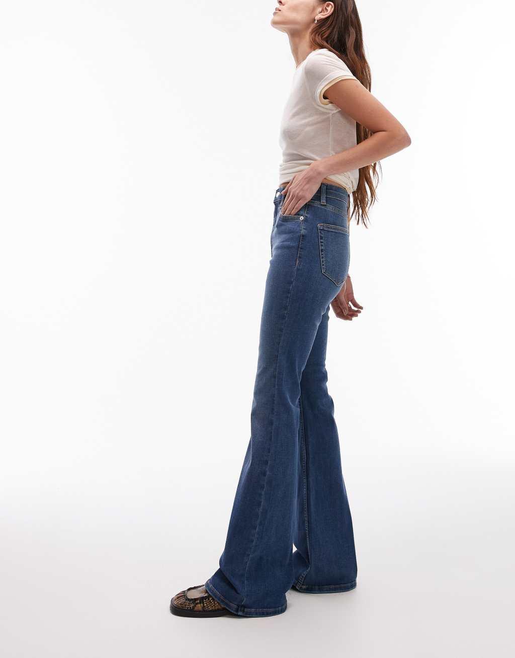 Topshop high rise Jamie flare jeans in mid blue Product Image