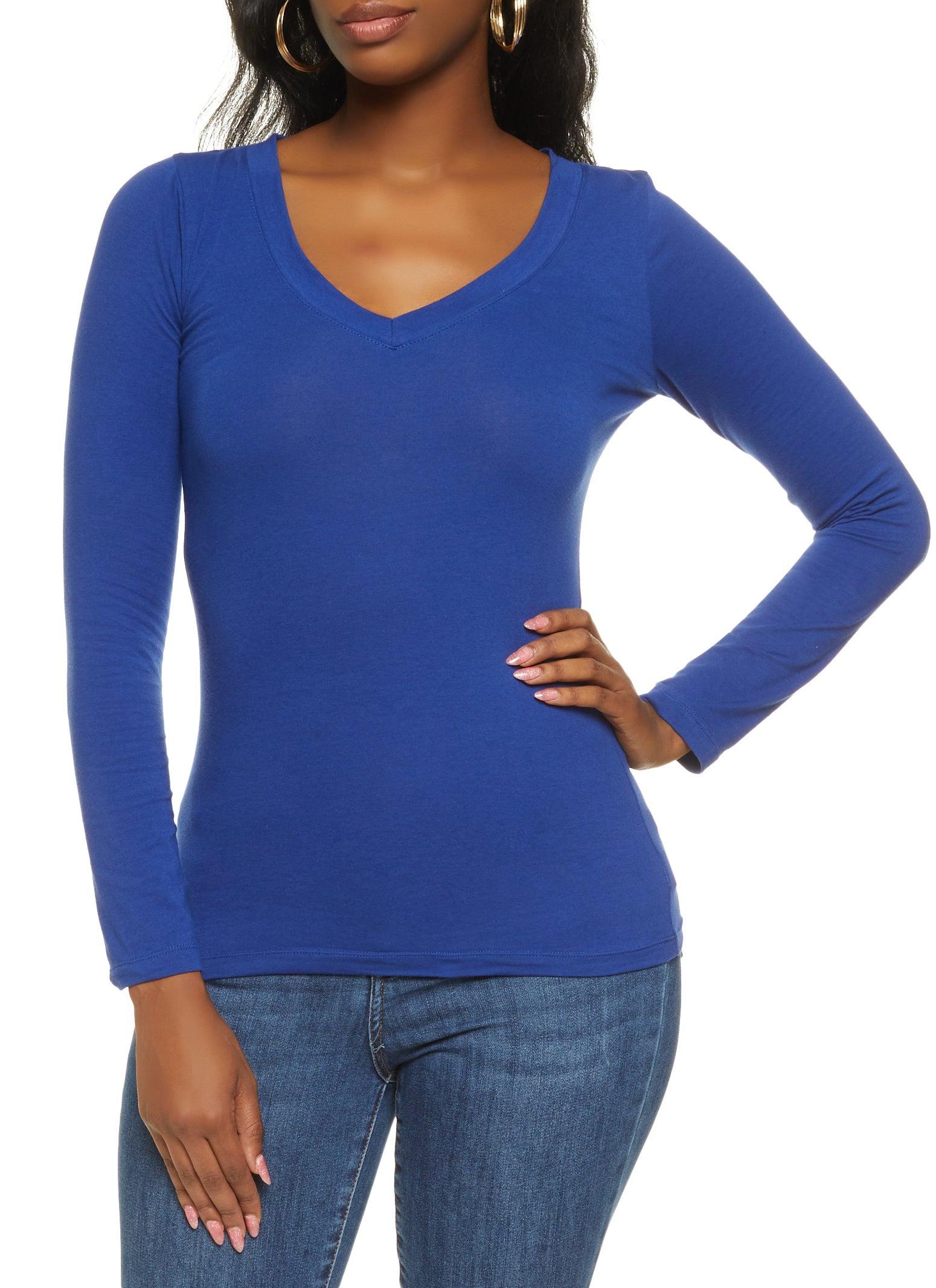 Womens Basic V Neck Long Sleeve Top Product Image