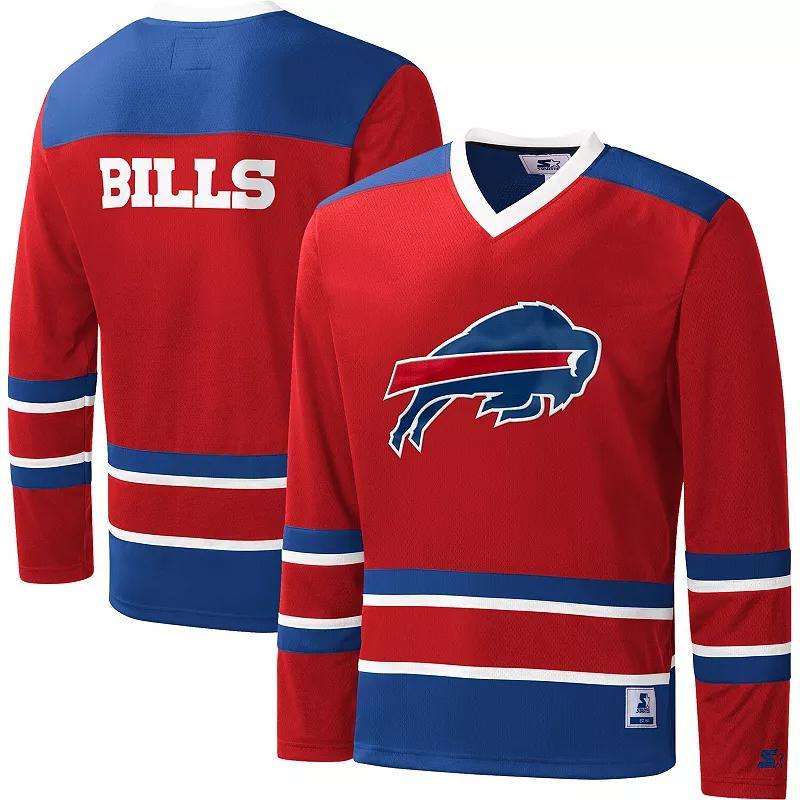 Mens Starter Red Buffalo Bills Cross-Check V-Neck Long Sleeve T-shirt Product Image