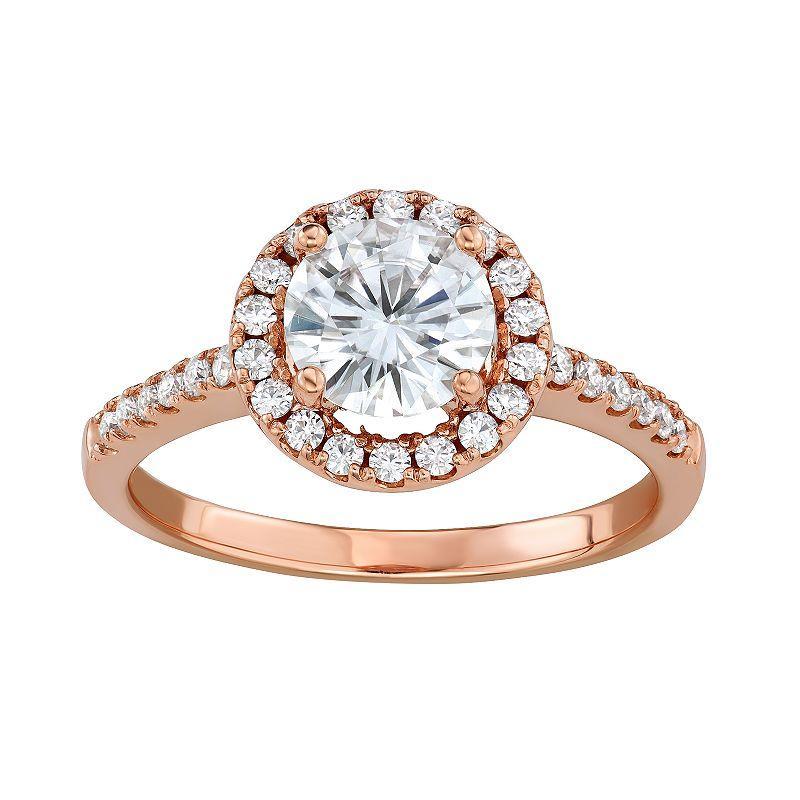 Charles & Colvard 14k Rose Gold 1 1/3 Carat T.W. Lab-Created Moissanite Halo Engagement Ring, Womens White Product Image