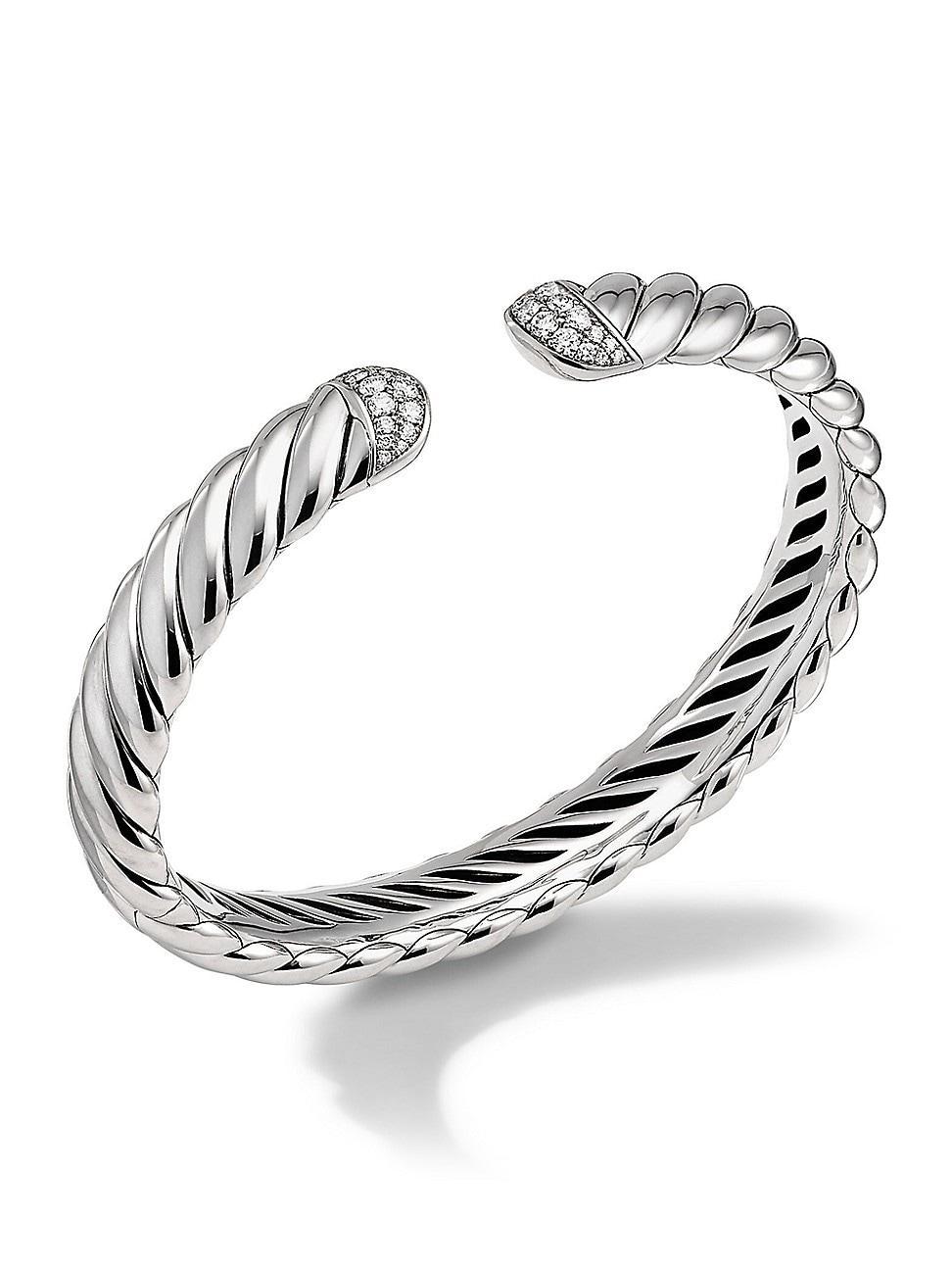 Womens Sculpted Cable Cuff Bracelet with Pav Diamonds Product Image