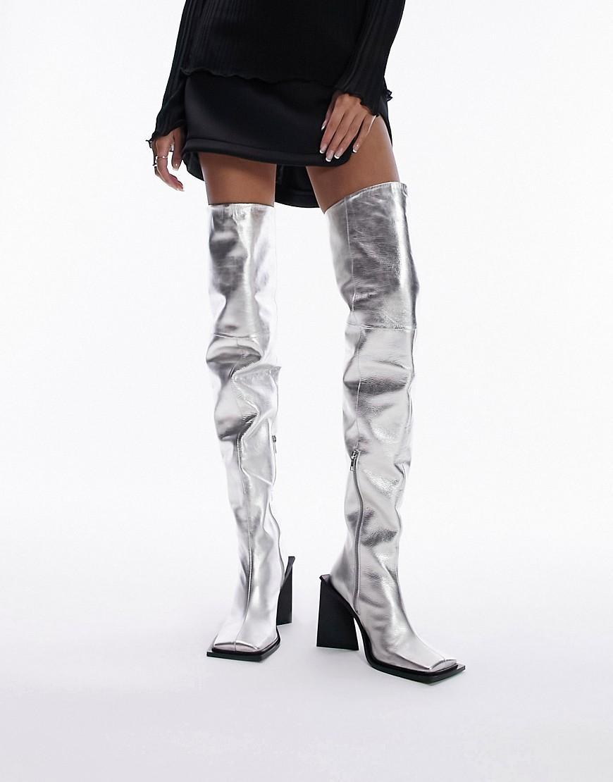 TOPSHOP LIMITED EDITION Freya premium leather thigh high square toe boots Product Image