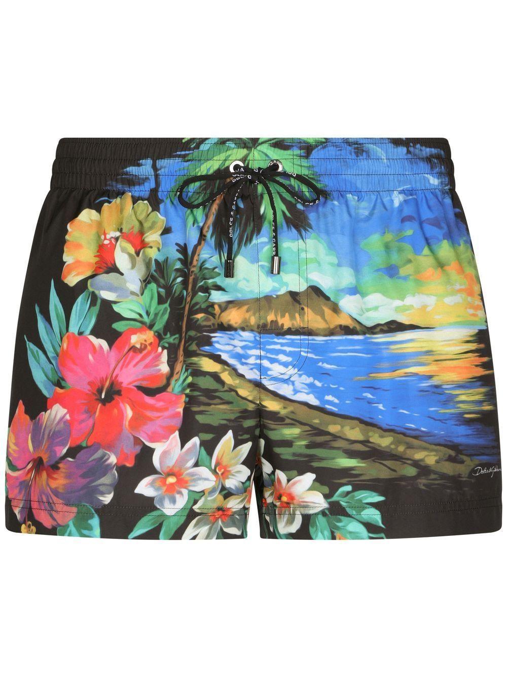 Multicolour Hawaiian Print Swim Shorts Product Image