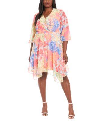 Plus Size Printed Handkerchief-Hem Dress Product Image