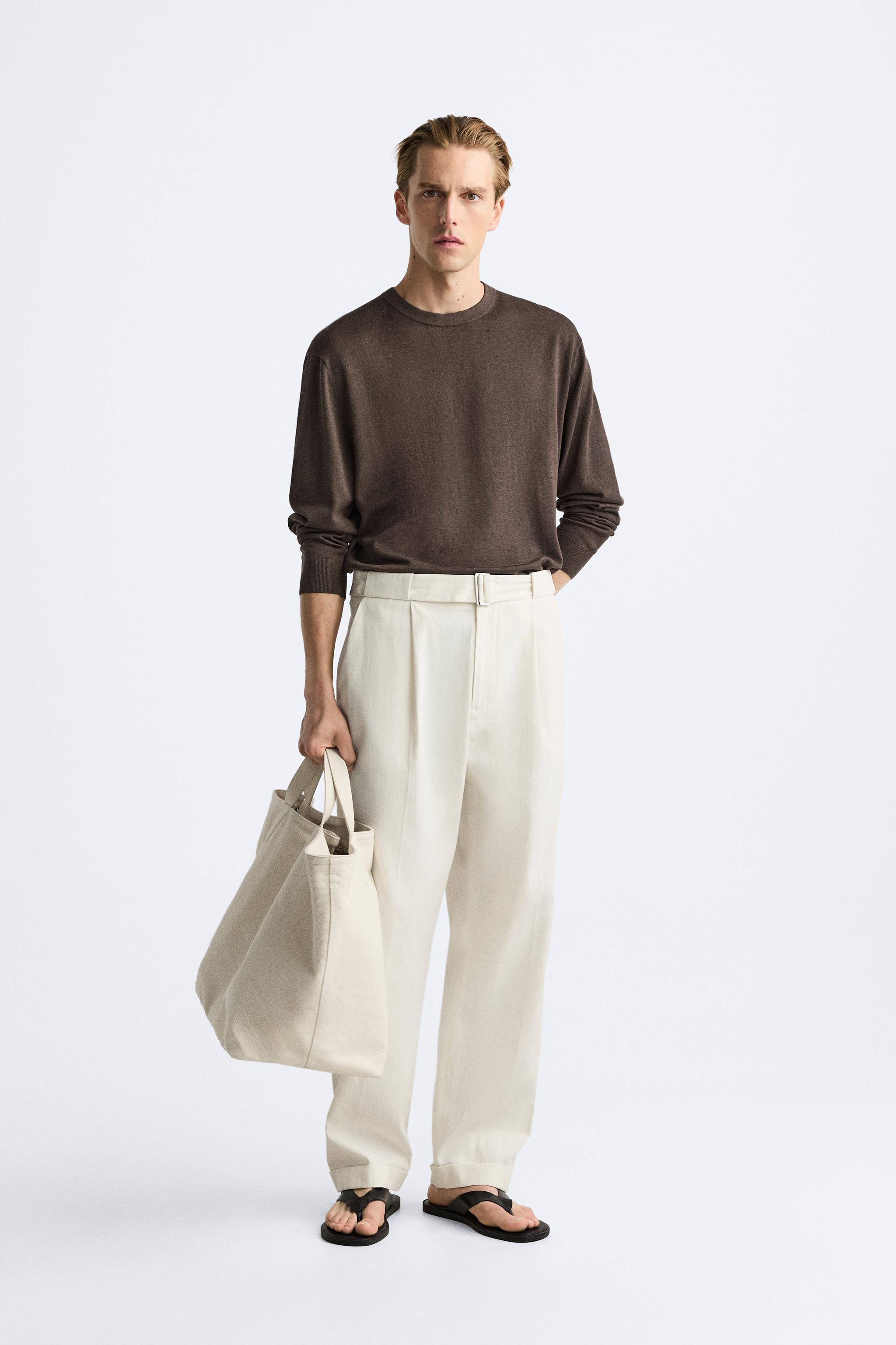 BELTED COTTON - LINEN PANTS Product Image