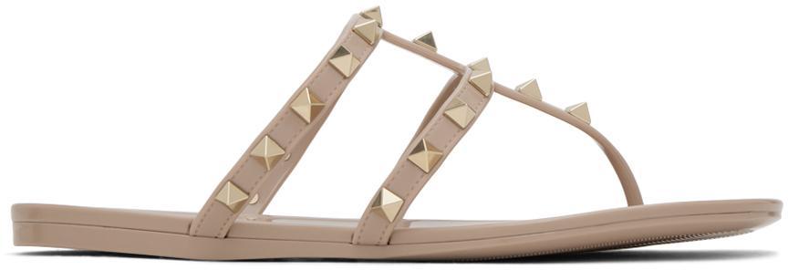 Beige Rockstud Sandals In P45 Poudre Product Image