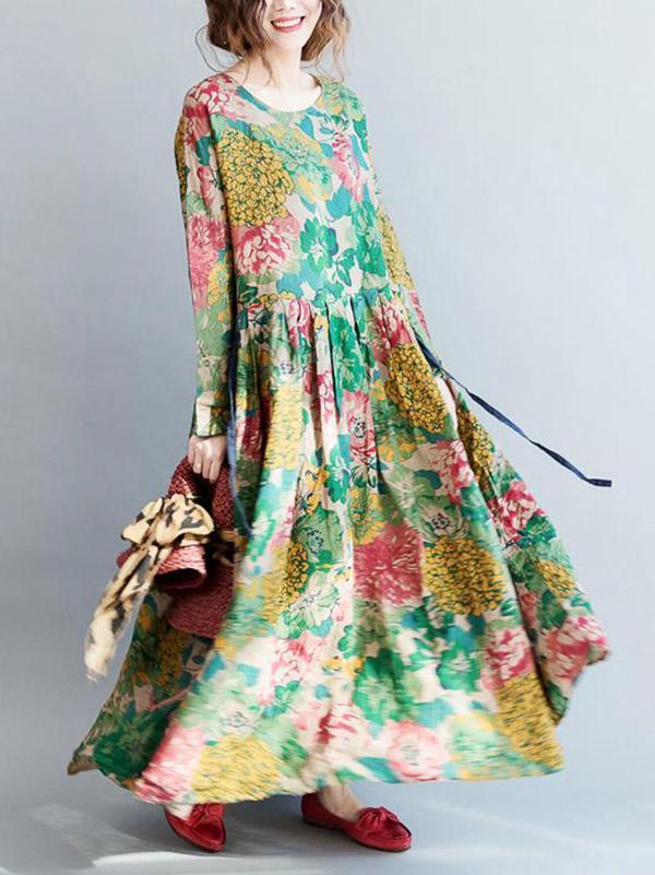 National Style Flower Printed Long Dress Product Image