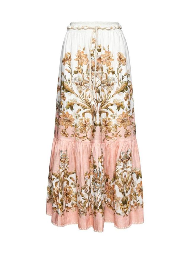 Chintz Tiered Maxi Skirt In Pink Daisy Floral Product Image