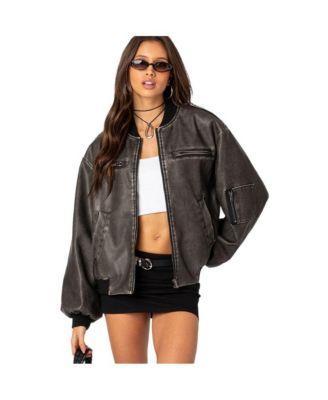 EDIKTED Vava Washed Faux Leather Bomber Jacket Product Image