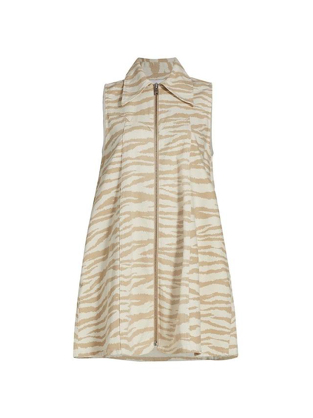 Ganni Zebra Print Denim Trapeze Shirtdress Product Image