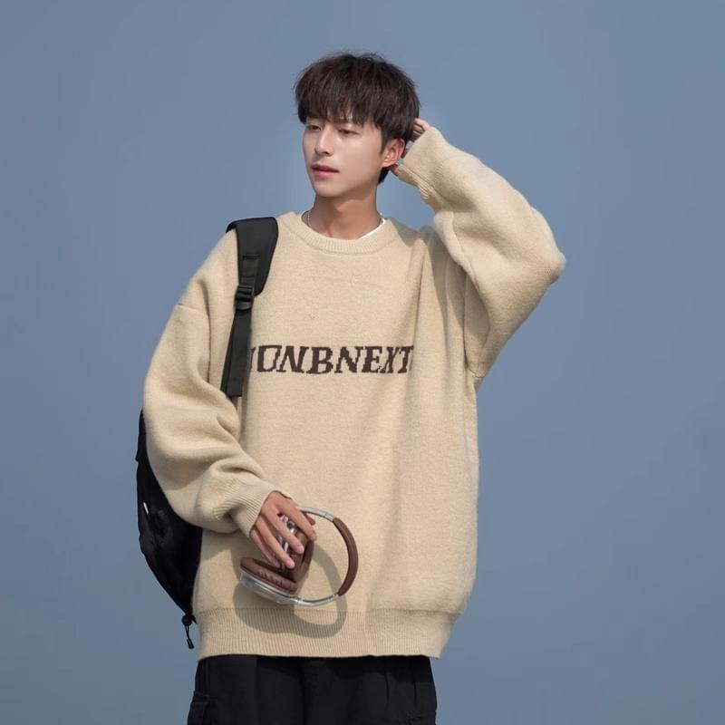 Round Neck Lettering Sweater Product Image