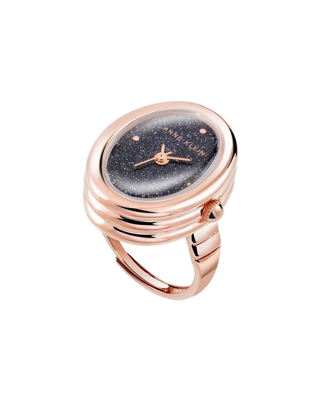 Anne Klein Womens Quartz Blue Sandstone Gemstone and Rose Gold-Tone Alloy Metal Ring Watch, 17mm - Blue/Rose Gold-Tone Product Image