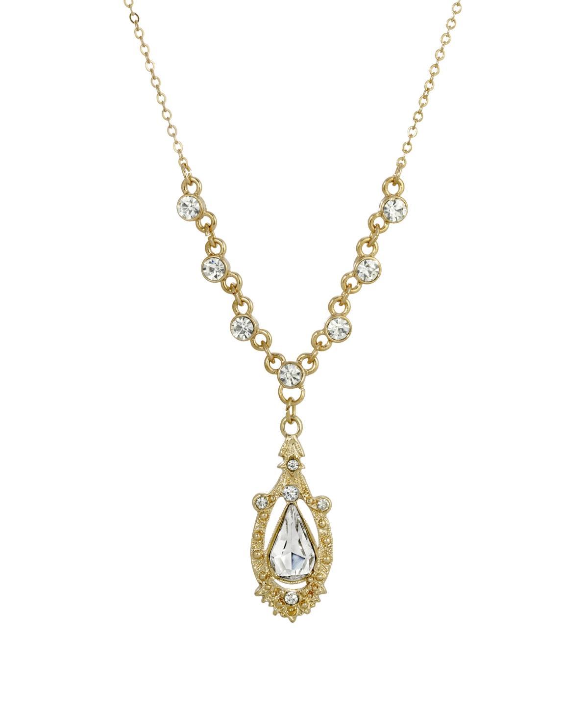 1928 Gold Tone Crystal Suspended Teardrop Necklace Product Image