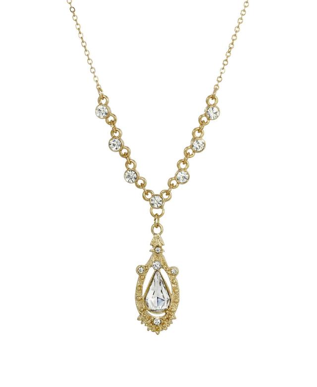 1928 Simulated Crystal Suspended Teardrop Pendant Necklace, Womens, Gold Tone Product Image