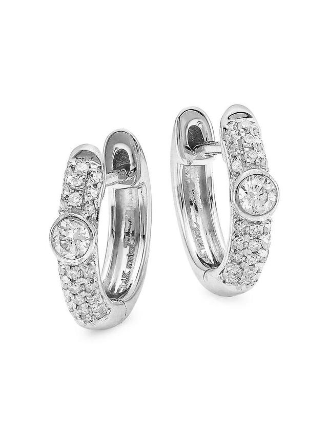 Womens 14K White Gold & Diamond Huggie Earrings Product Image