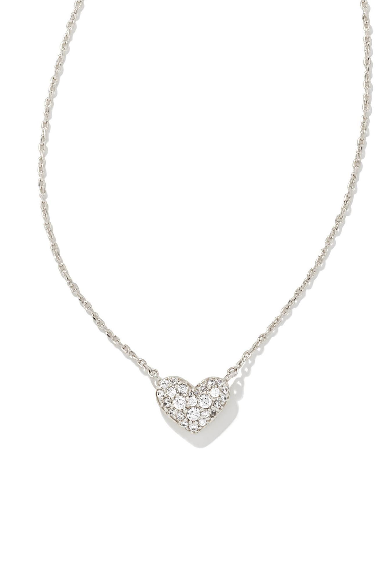 KENDRA SCOTT Ari Silver Pave Crystal Heart Necklace Rhodium Metal White Crystal Product Image