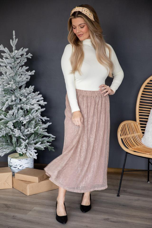 Dusty Rose Lurex Crystal Pleat Midi Skirt Product Image