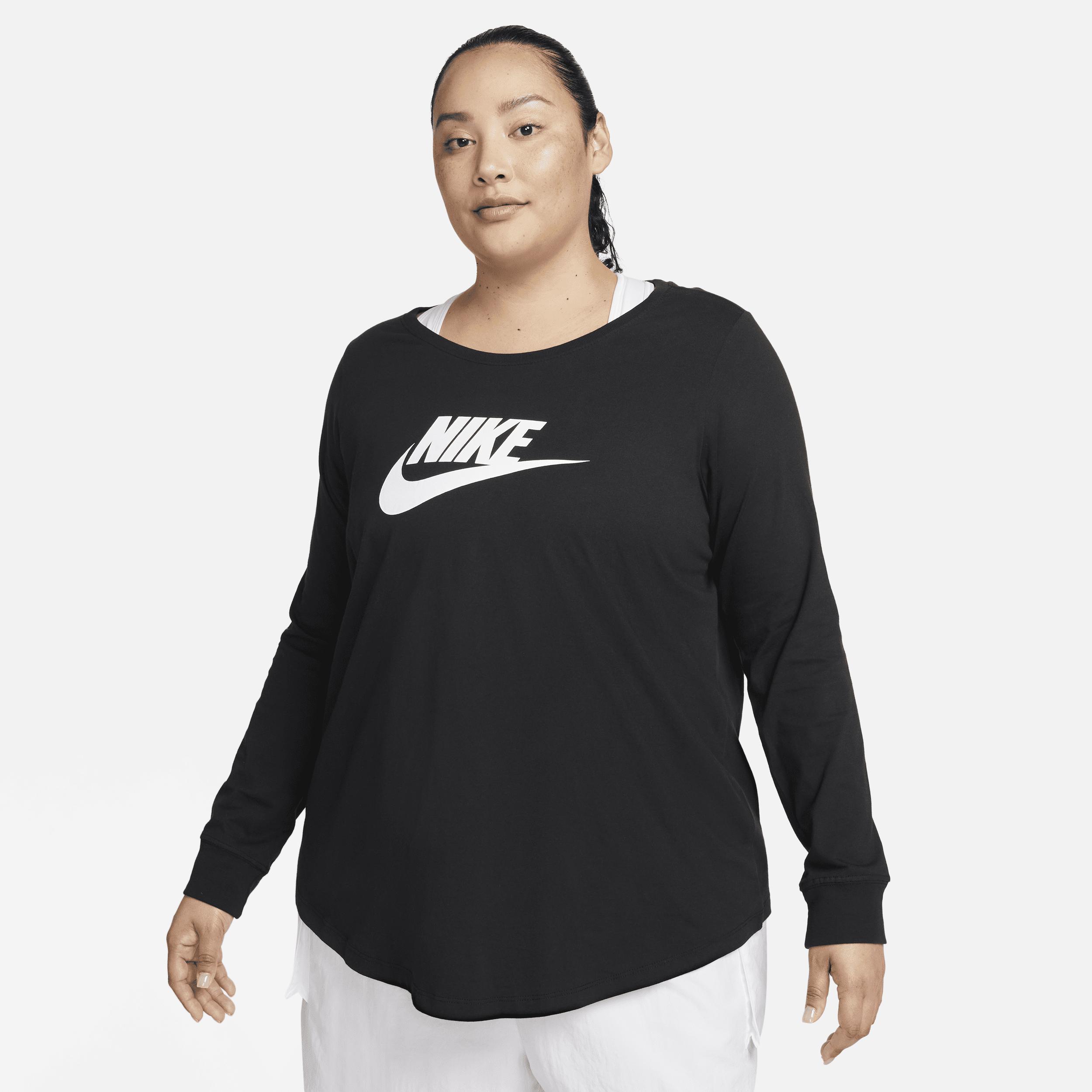 Women's Nike Sportswear Club Long-Sleeve T-Shirt (Plus Size) in Black, Size: 2X  Product Image