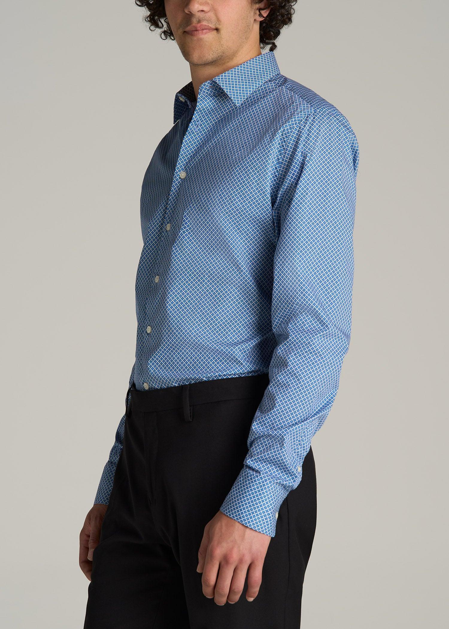 Premium Dress Shirt for Tall Men in Blue Geometric Male Product Image